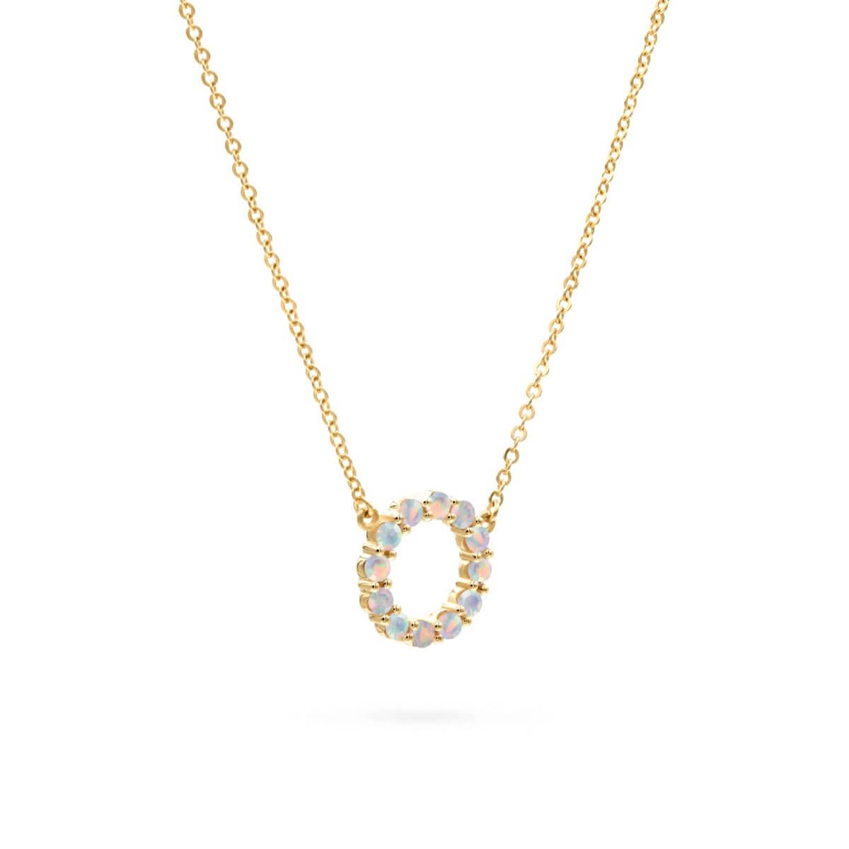 Rosecliff Small Circle Opal Necklace in 14k Gold (October)