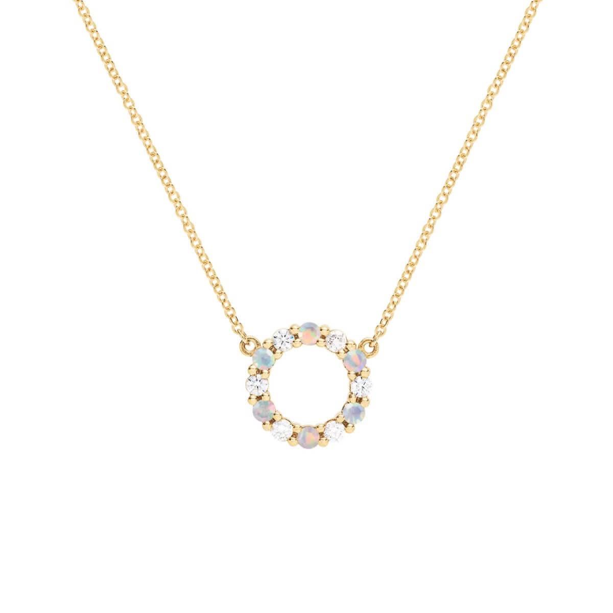 Rosecliff Small Circle Diamond & Opal Necklace in 14k Gold (October)