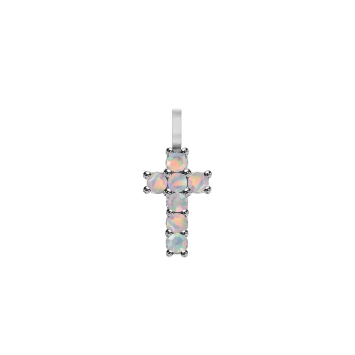 Rosecliff Small Cross Opal Pendant in 14k Gold (October)