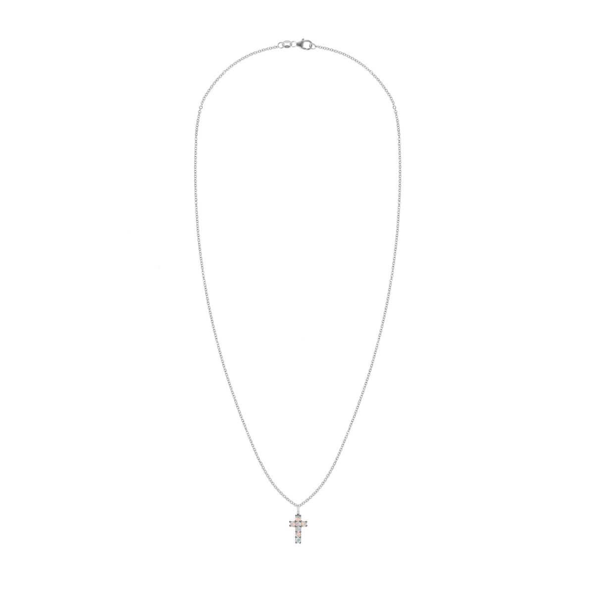 Rosecliff Small Cross Opal Pendant in 14k Gold (October)