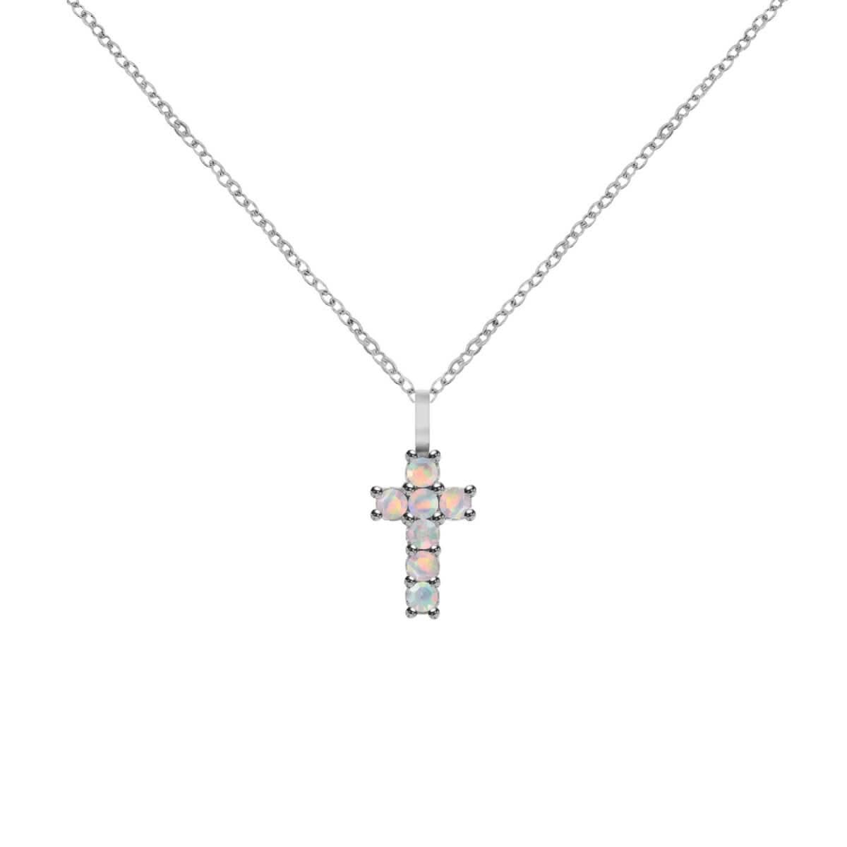 Rosecliff Small Cross Opal Pendant in 14k Gold (October)