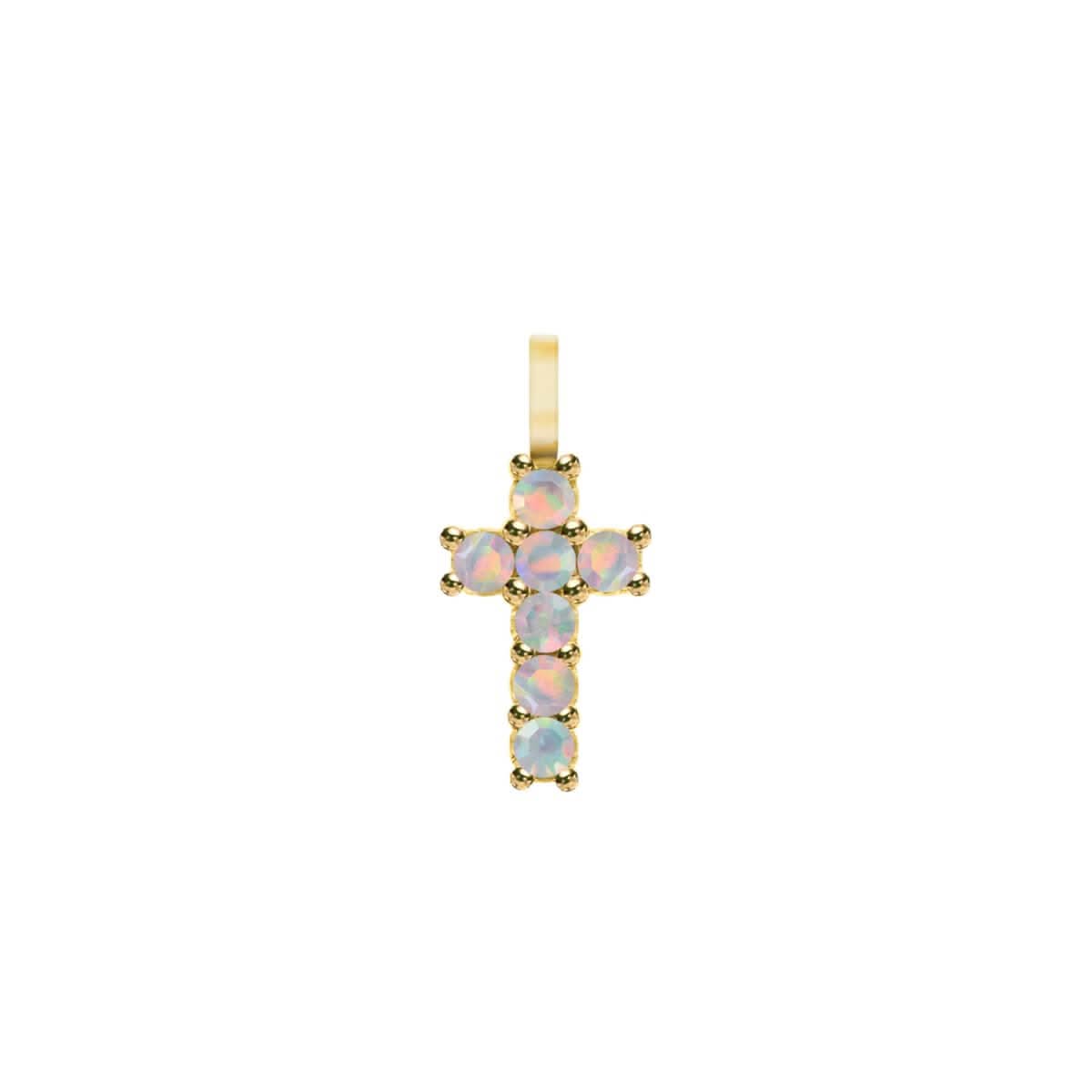 Rosecliff Small Cross Opal Pendant in 14k Gold (October)