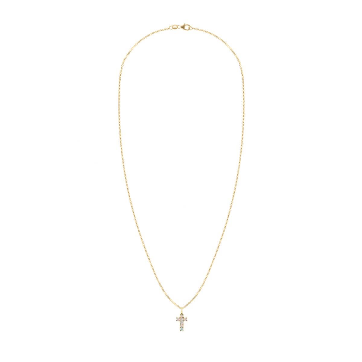Rosecliff Small Cross Opal Pendant in 14k Gold (October)