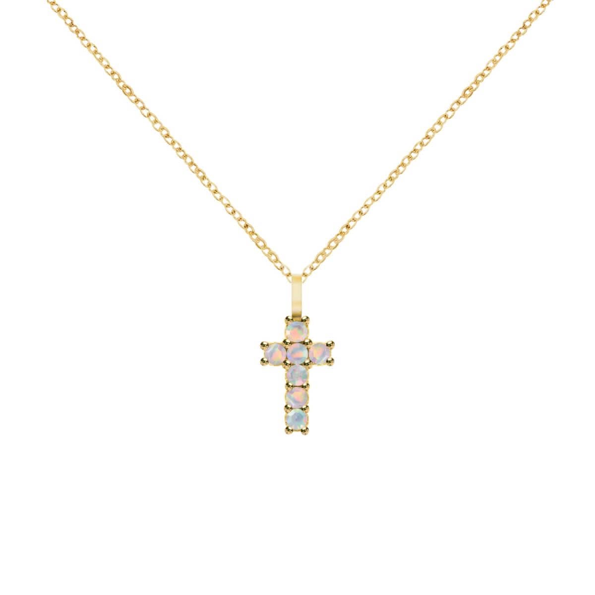 Rosecliff Small Cross Opal Pendant in 14k Gold (October)
