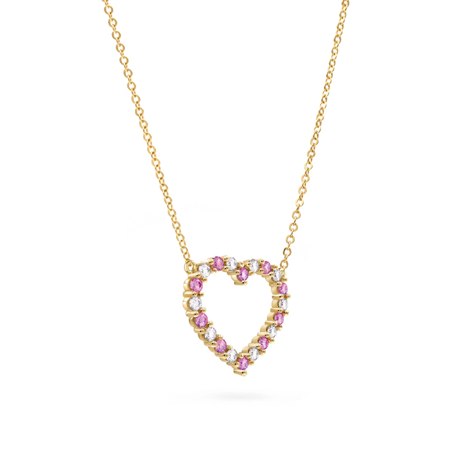 Rosecliff Heart Diamond & Pink Sapphire Necklace in 14k Gold (October)