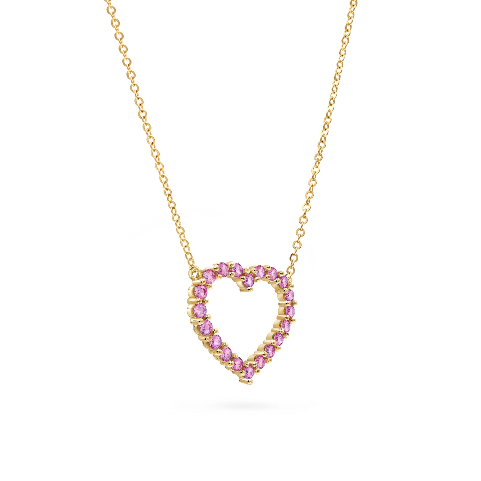 Rosecliff Heart Pink Sapphire Necklace in 14k Gold (October)