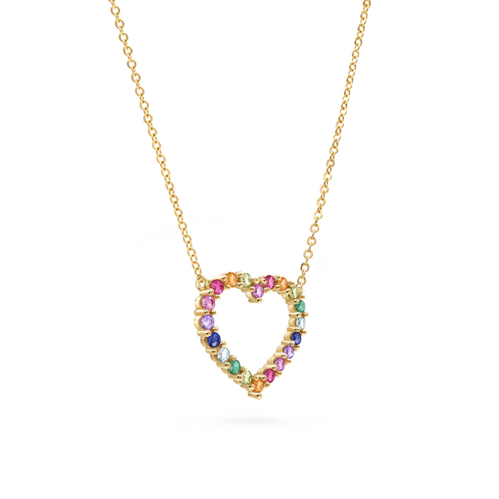 Rainbow Rosecliff Heart Necklace in 14k Gold