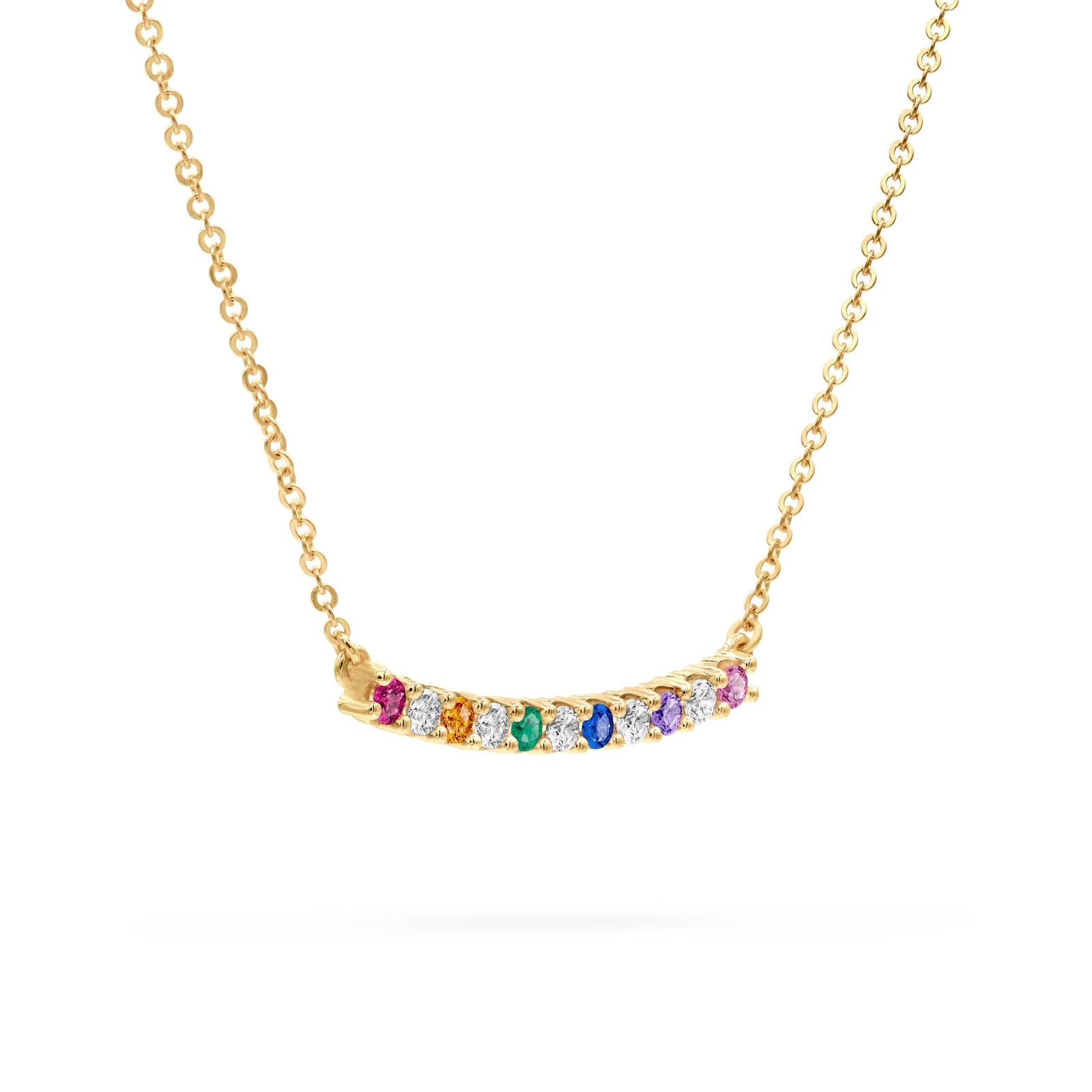 Rainbow Rosecliff Bar Necklace with Diamonds in 14k Gold