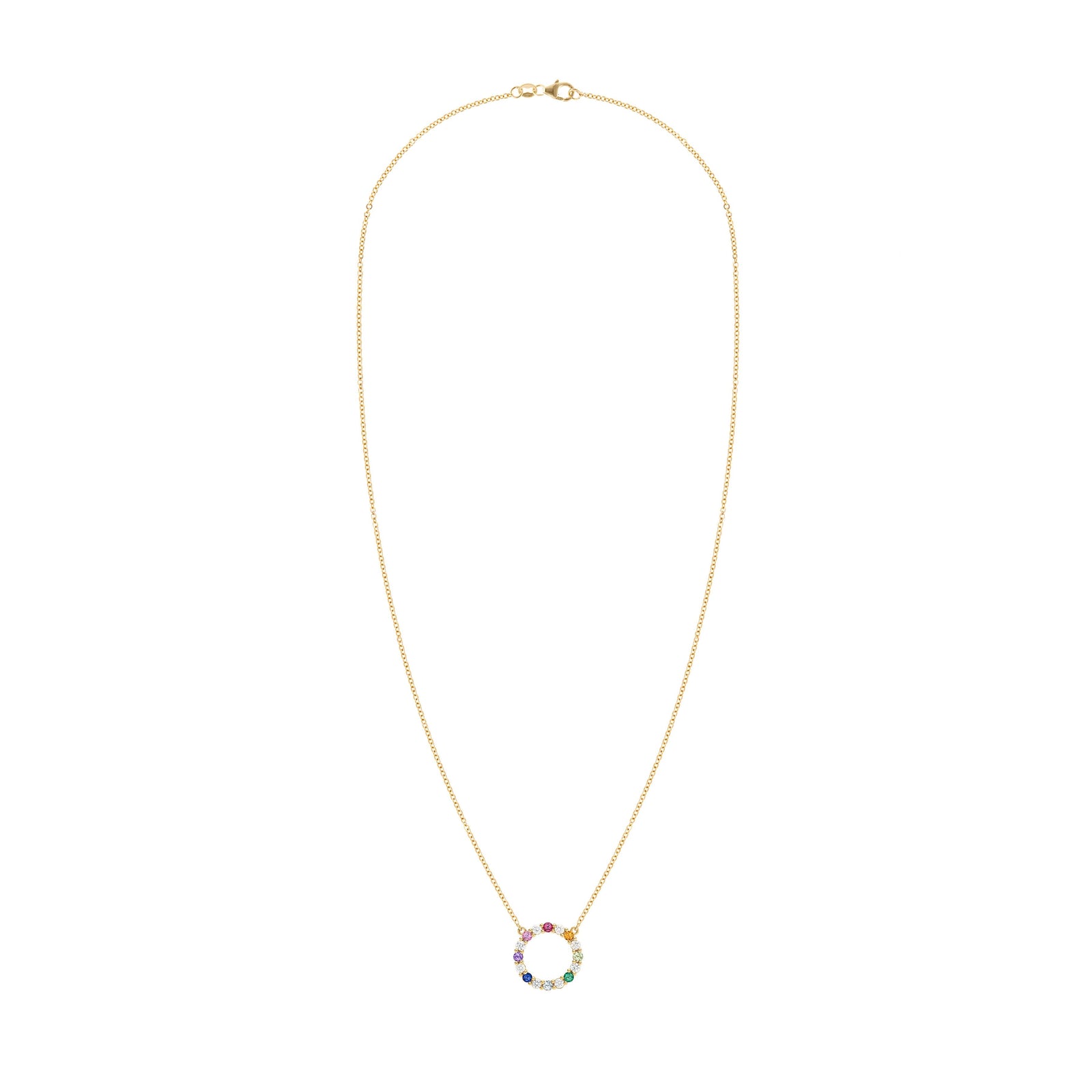 Rainbow Rosecliff Circle Necklace with Diamonds in 14k Gold