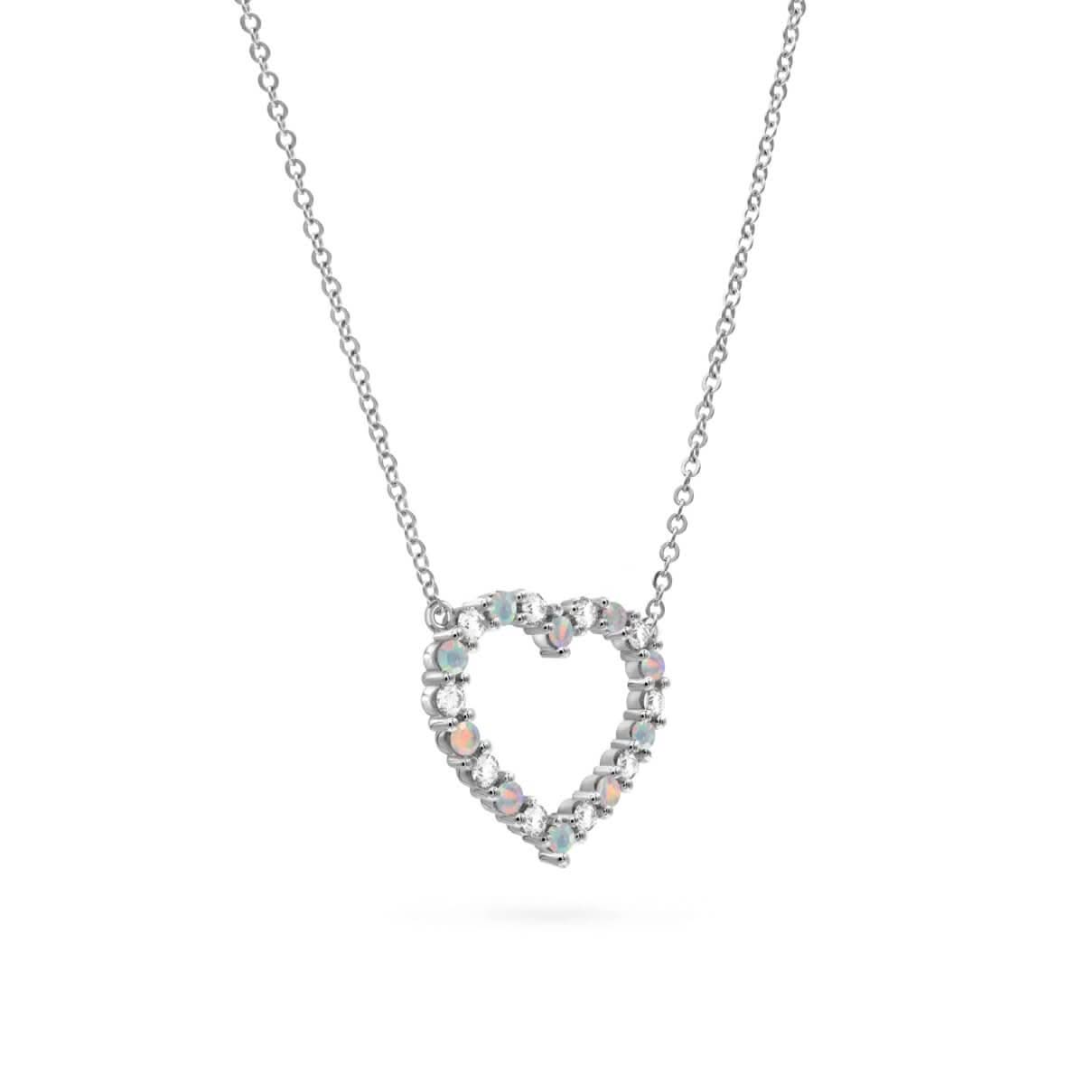 Rosecliff Heart Diamond & Opal Necklace in 14k Gold (October)