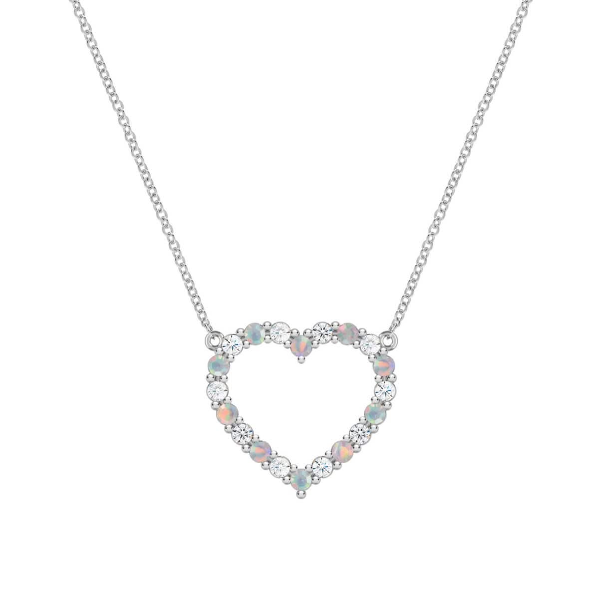 Rosecliff Heart Diamond & Opal Necklace in 14k Gold (October)