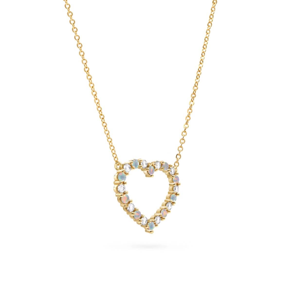 Rosecliff Heart Diamond & Opal Necklace in 14k Gold (October)