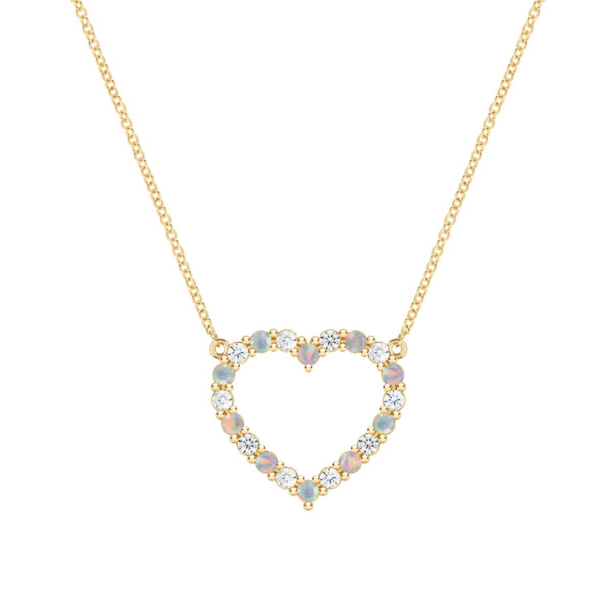 Rosecliff Heart Diamond & Opal Necklace in 14k Gold (October)