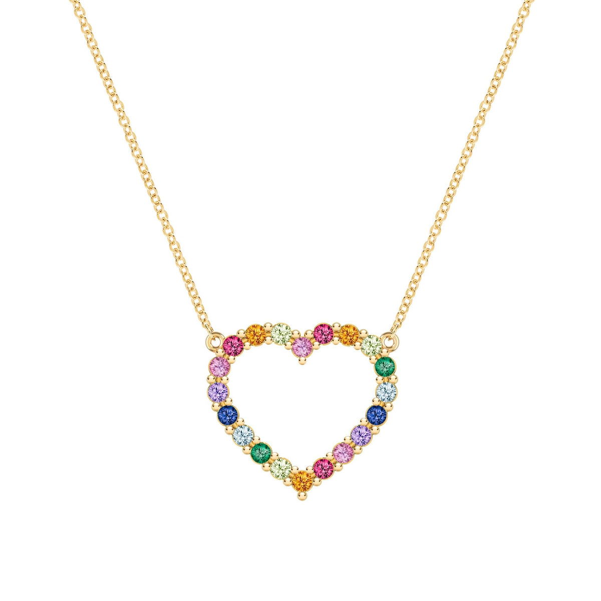 Rainbow Rosecliff Heart Necklace in 14k Gold