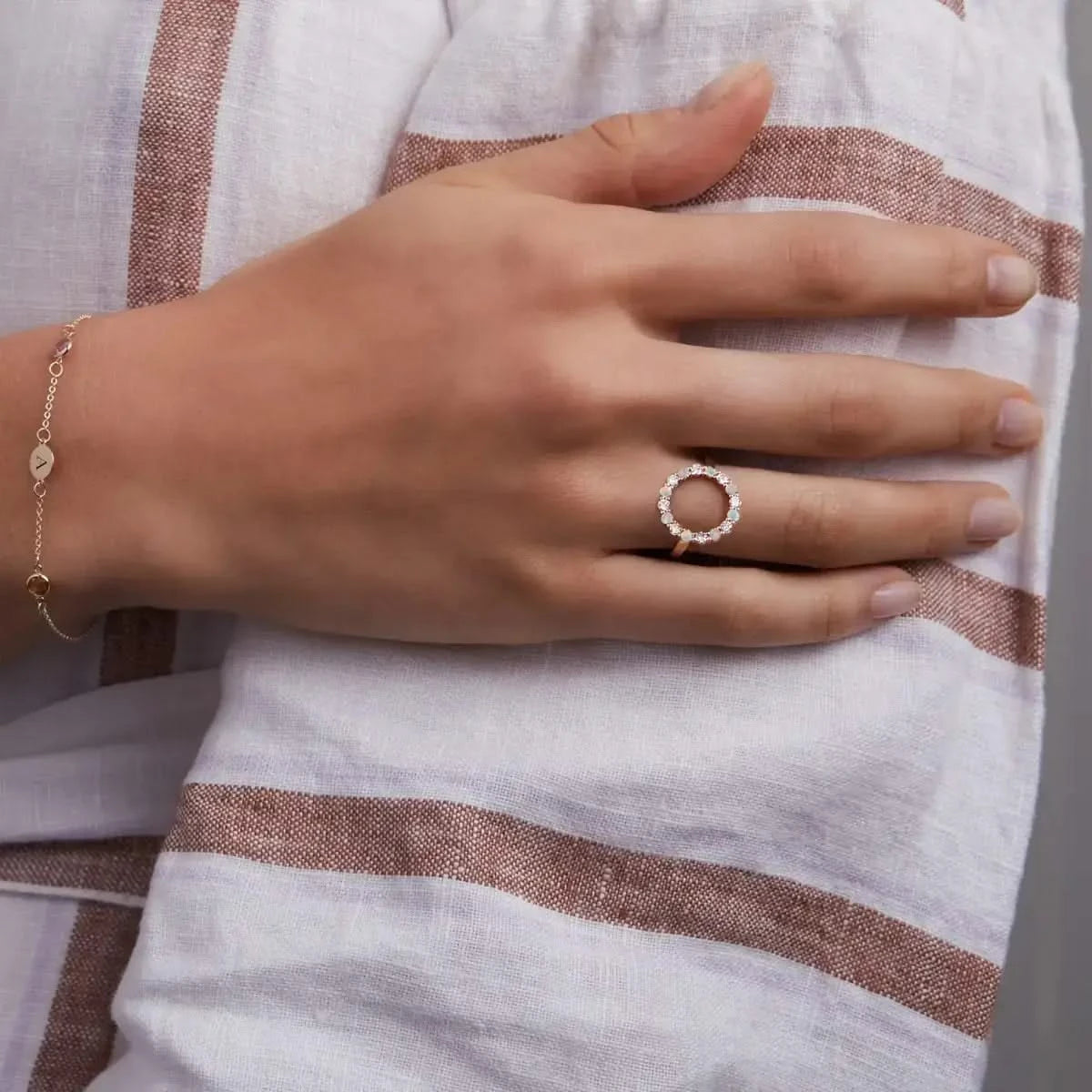 Rosecliff Circle Diamond & Opal Ring in 14k Gold (October)