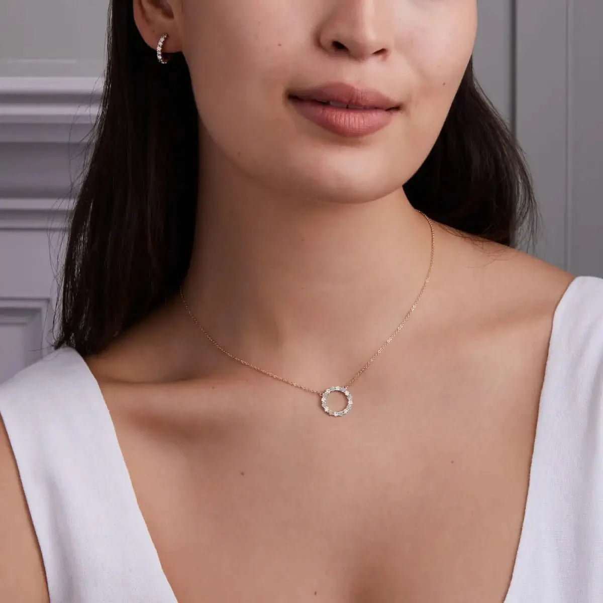 Rosecliff Circle Diamond & Opal Necklace in 14k Gold (October)
