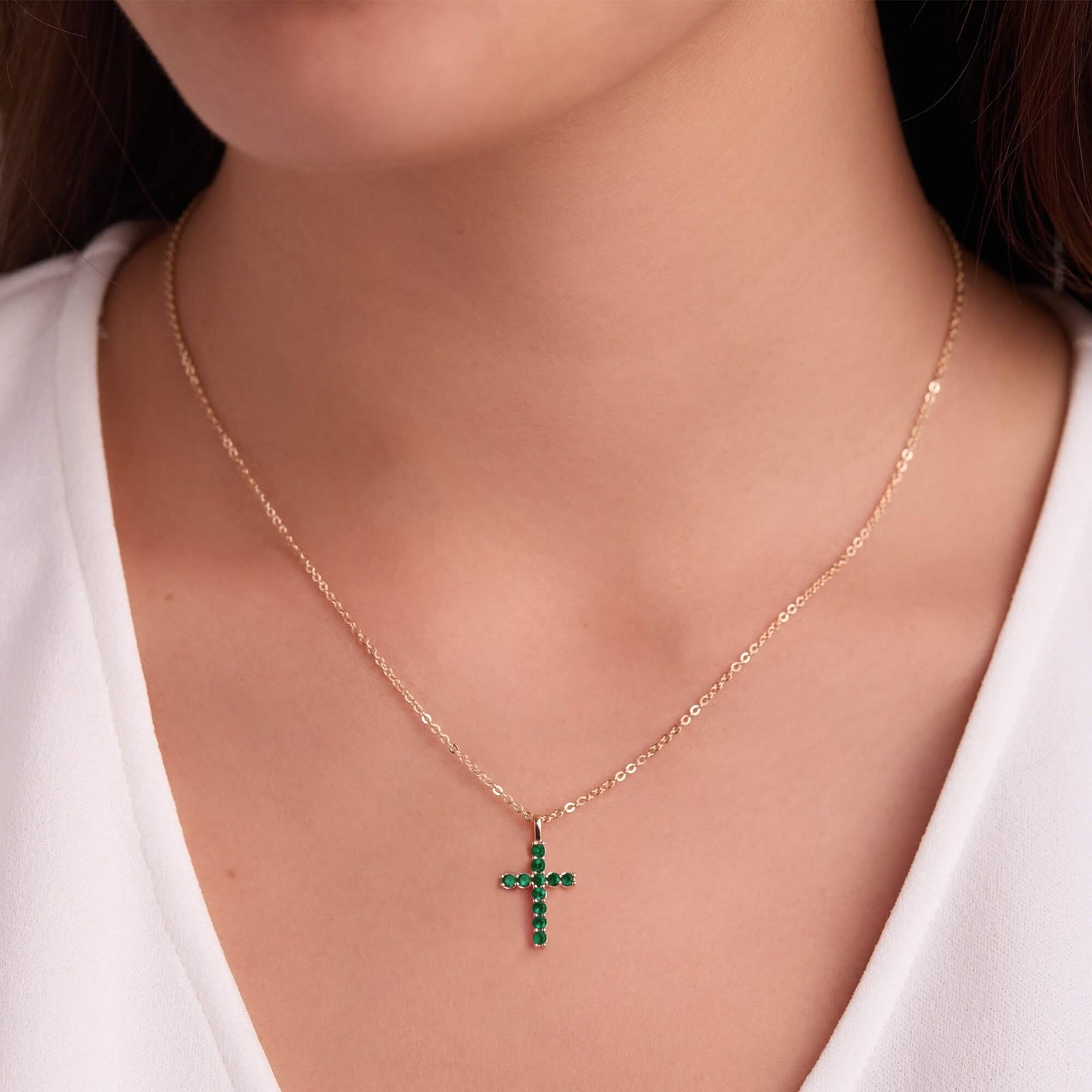 Rosecliff Cross Emerald Pendant in 14k Gold (May)