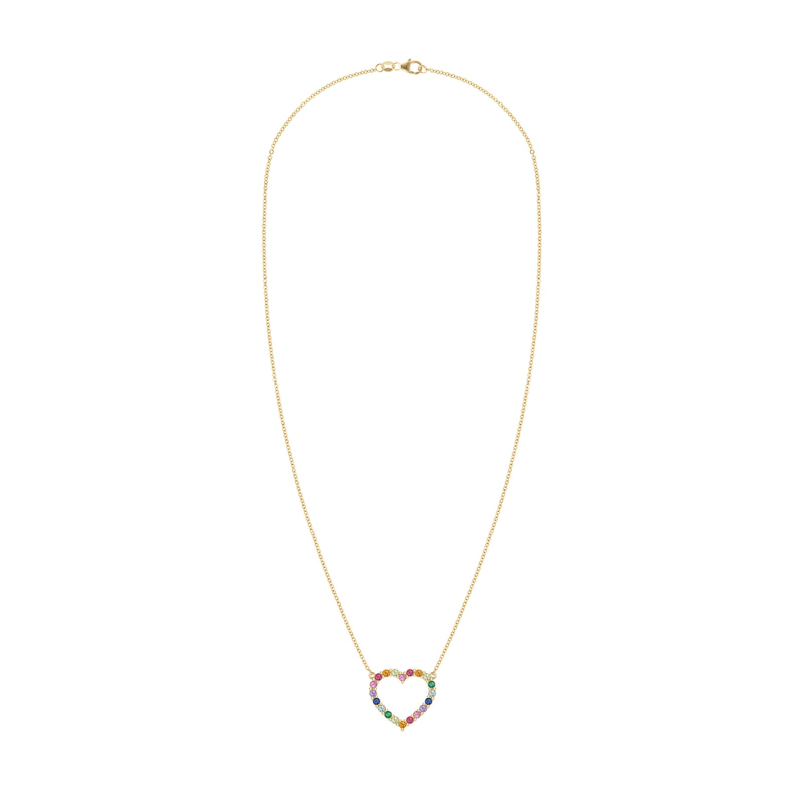 Rainbow Rosecliff Heart Necklace in 14k Gold