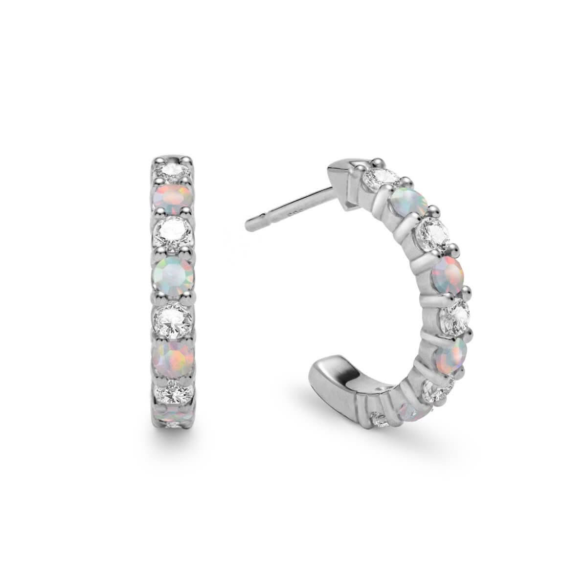 The Vault: Rosecliff Diamond & Opal Huggie Hoop Earrings, White Gold