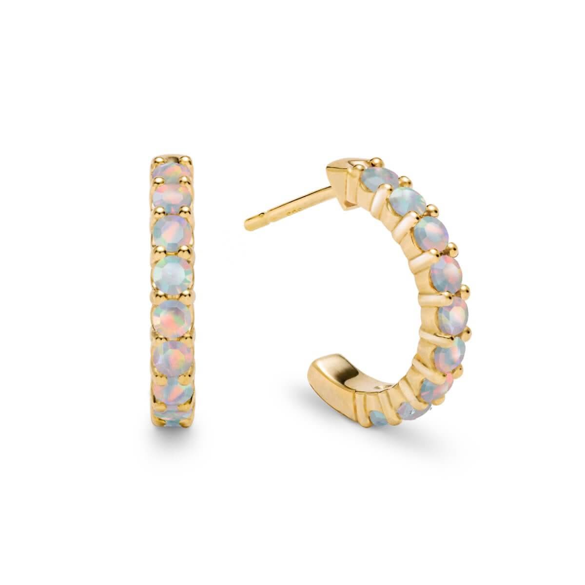 Rosecliff Opal Huggie Hoop Earrings in 14k Gold (October)