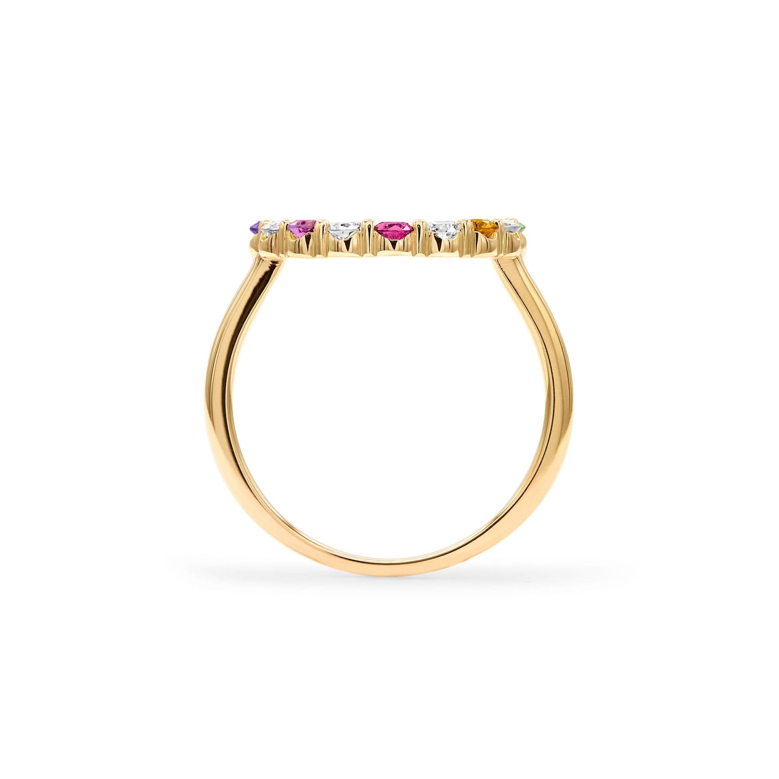 Personalized Rainbow Rosecliff Circle Ring in 14k gold with accent diamonds - standing view
