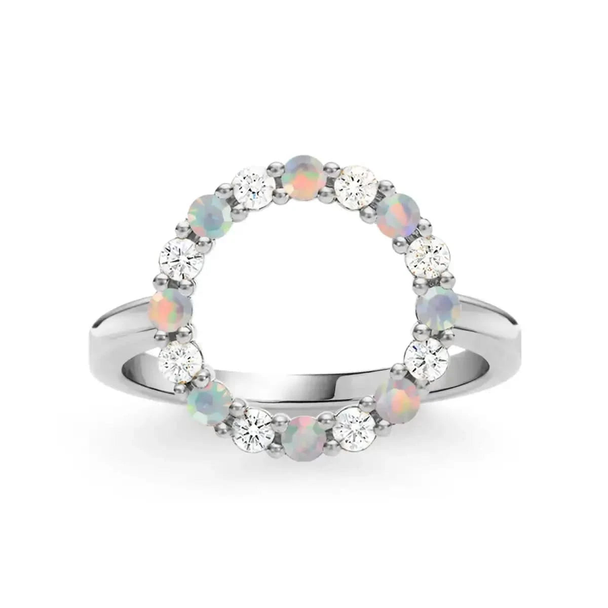 Rosecliff Circle Diamond & Opal Ring in 14k Gold (October)