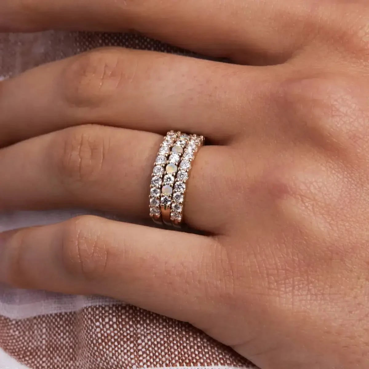 Rosecliff Diamond & Opal Stackable Ring in 14k Gold (October)