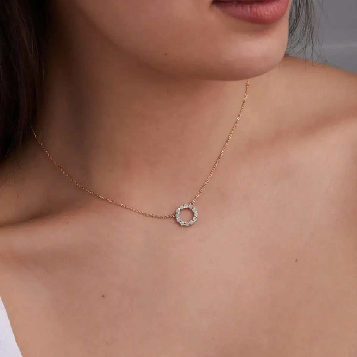 Rosecliff Small Circle Opal Necklace in 14k Gold (October)