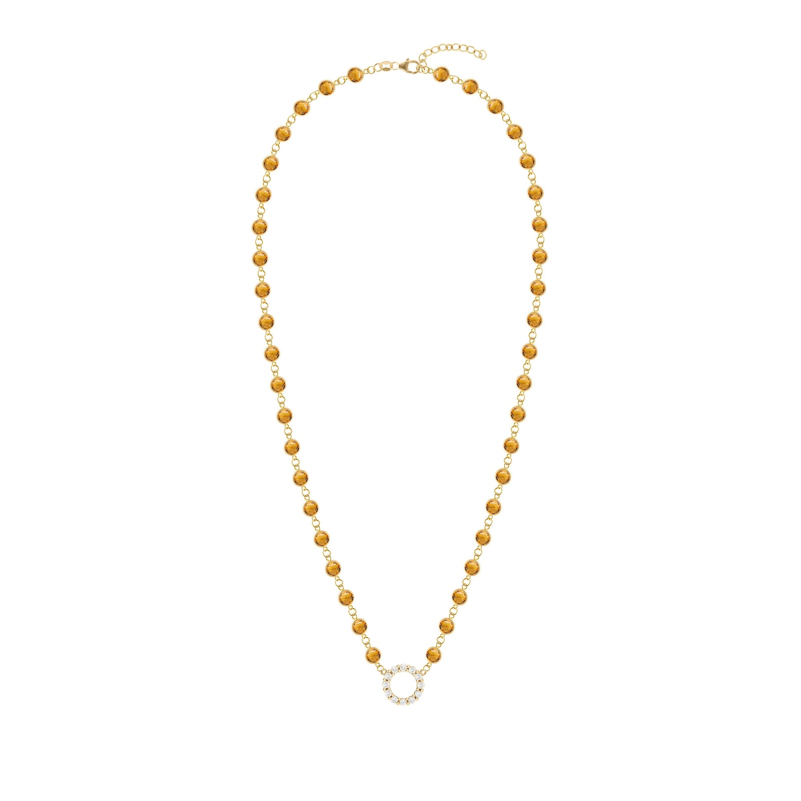 Rosecliff Diamond Small Circle & Newport Citrine Necklace in 14k Gold (November)