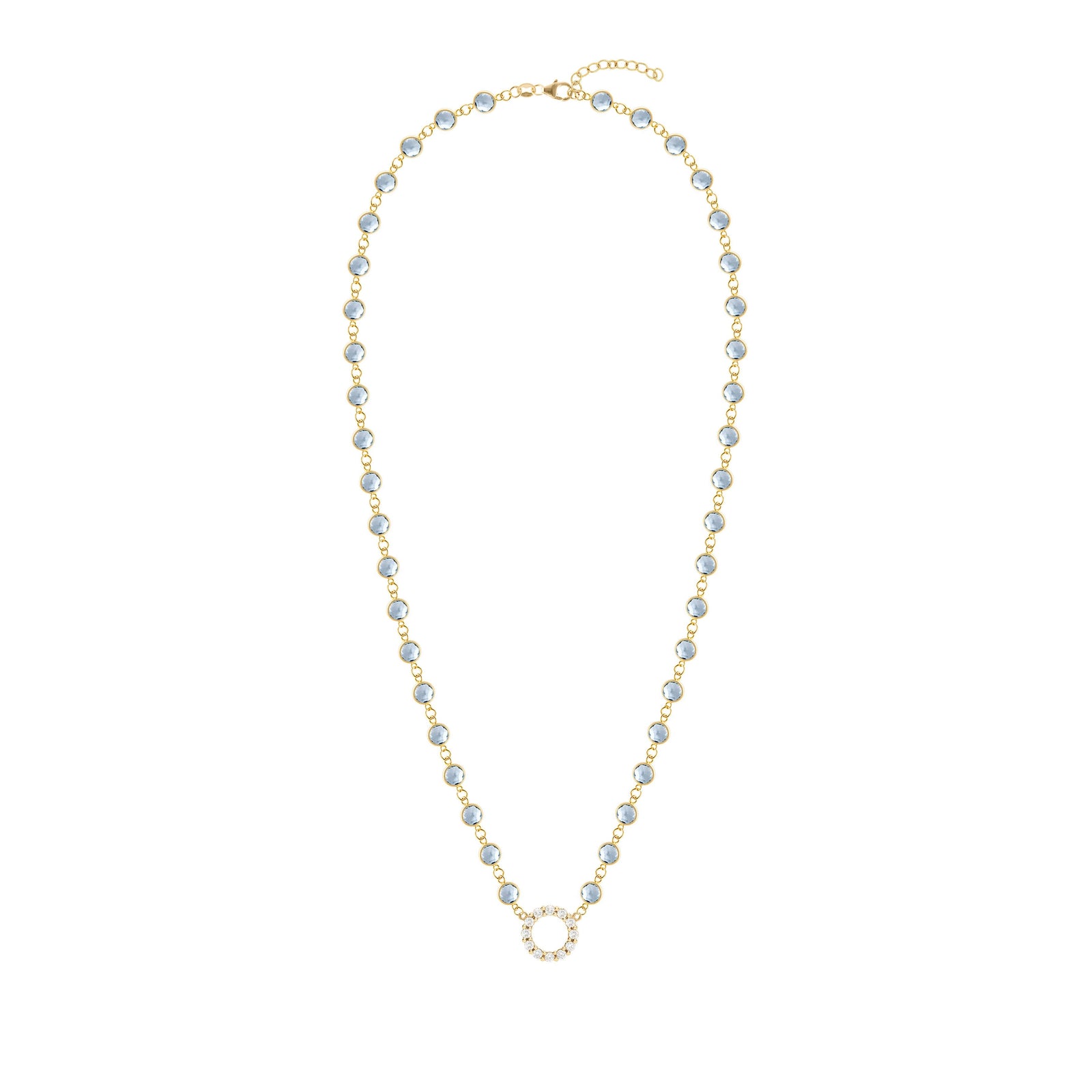 Rosecliff Diamond Small Circle & Newport Aquamarine Necklace in 14k Gold (March)