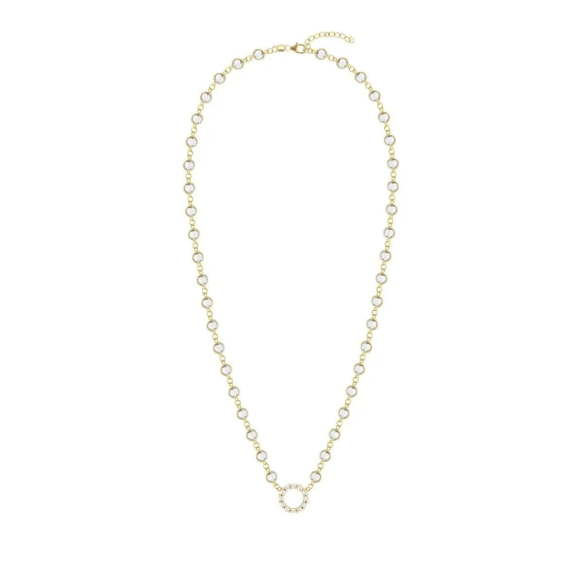 Rosecliff Diamond Small Circle & Newport White Topaz Necklace in 14k Gold (April)