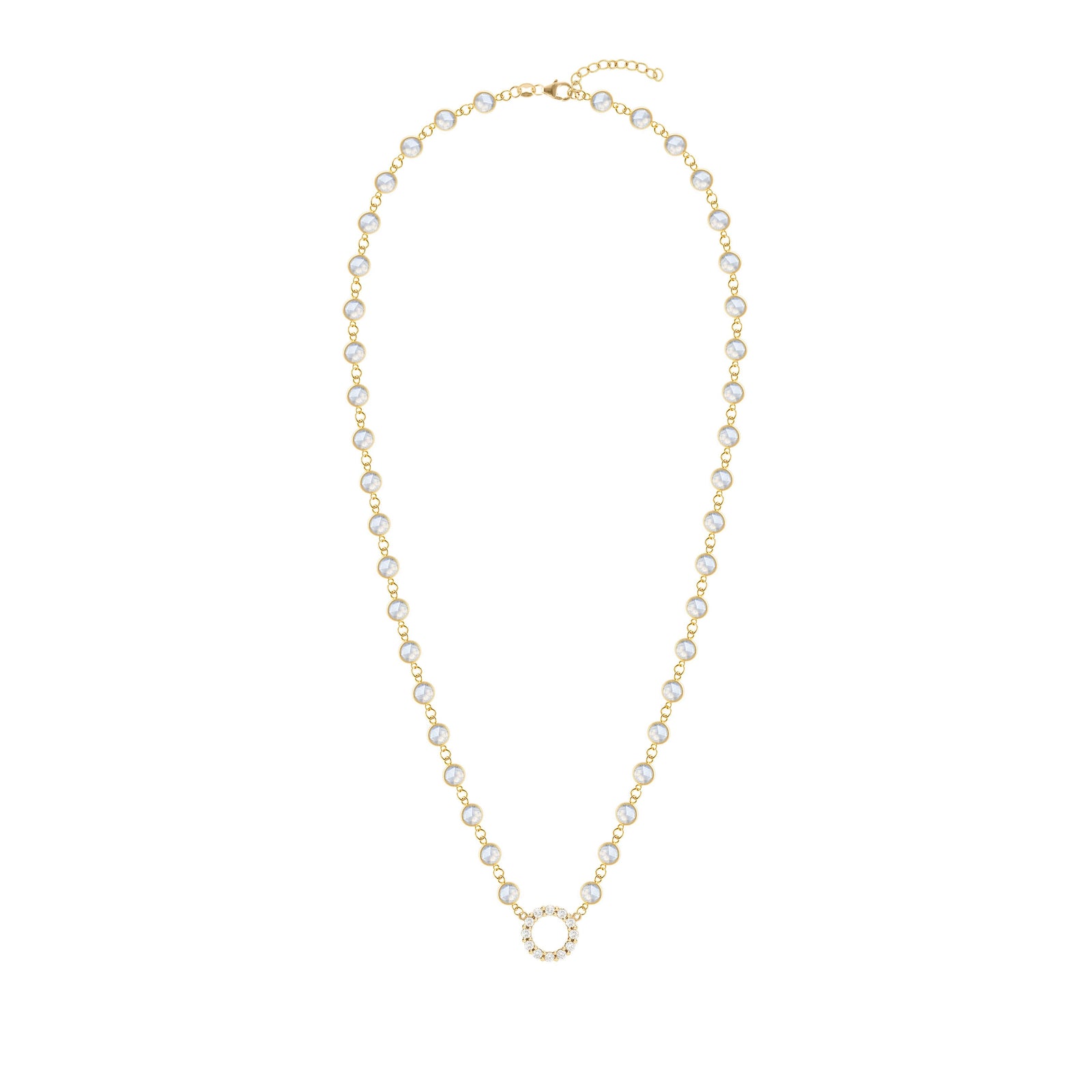 Rosecliff Diamond Small Circle & Newport Moonstone Necklace in 14k Gold (June)