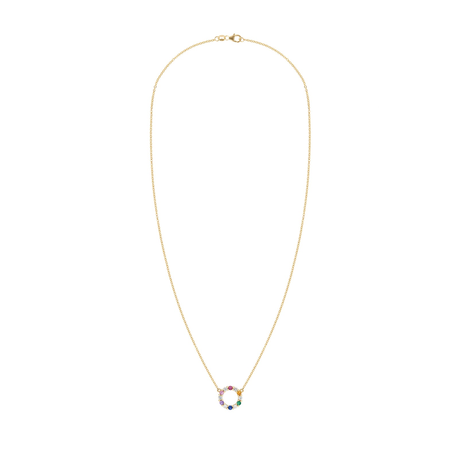 Rainbow Rosecliff Small Circle Necklace with Diamonds in 14k Gold
