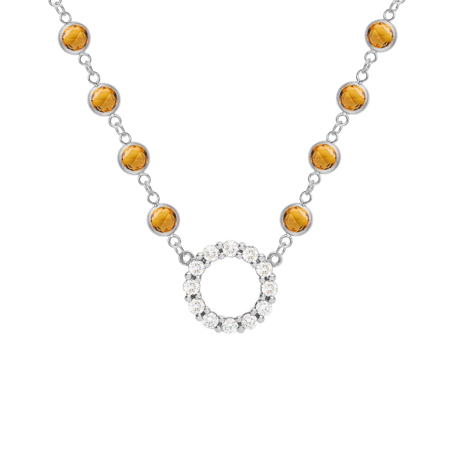 Rosecliff Diamond Small Circle & Newport Citrine Necklace in 14k Gold (November)