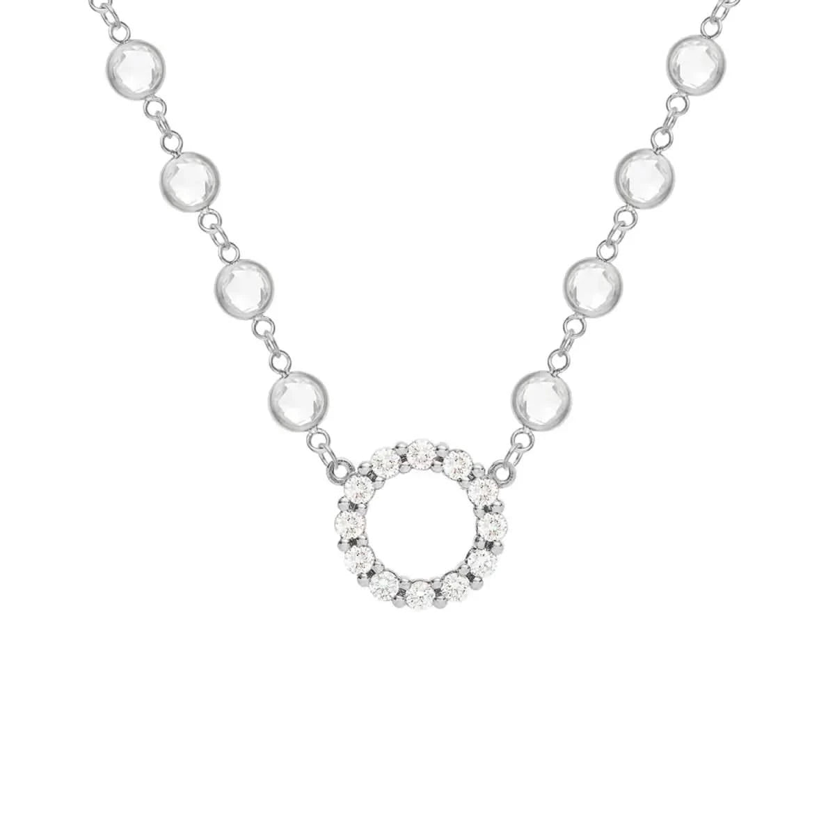 Rosecliff Diamond Small Circle & Newport White Topaz Necklace in 14k Gold (April)