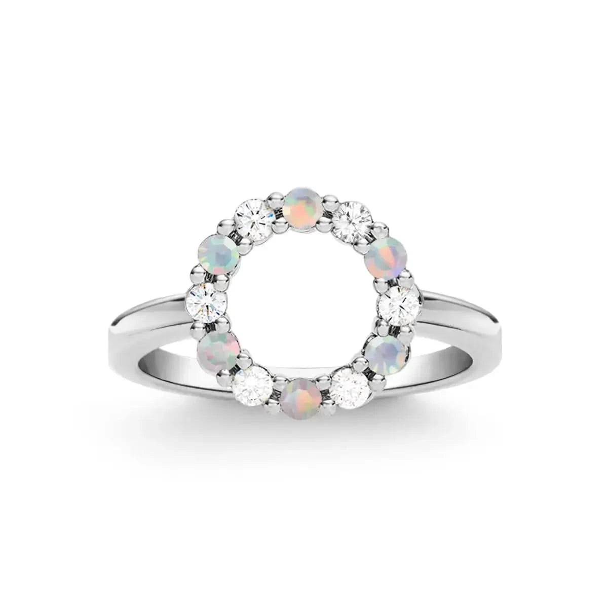 Rosecliff Small Circle Diamond & Opal Ring in 14k Gold (October)