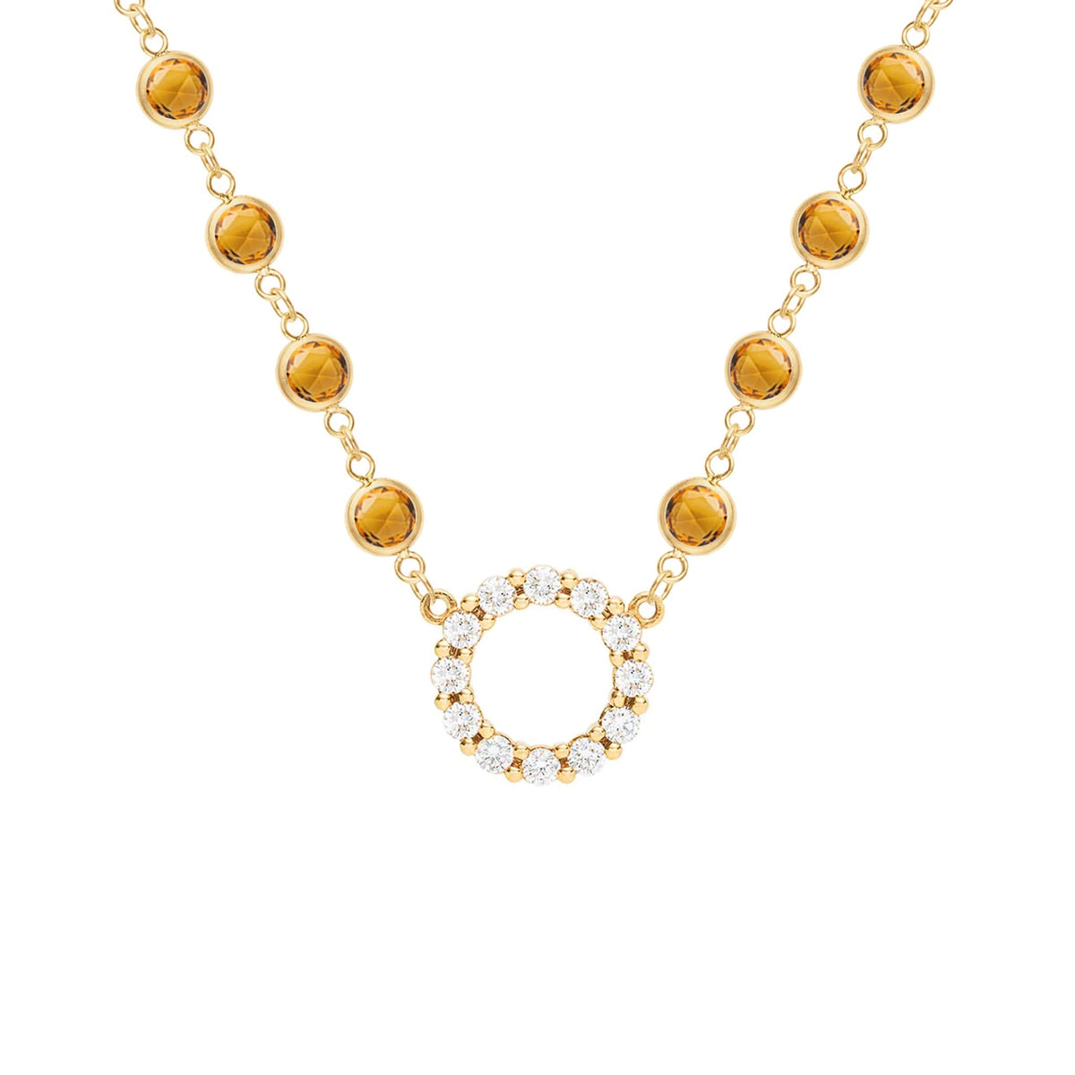 Rosecliff Diamond Small Circle & Newport Citrine Necklace in 14k Gold (November)