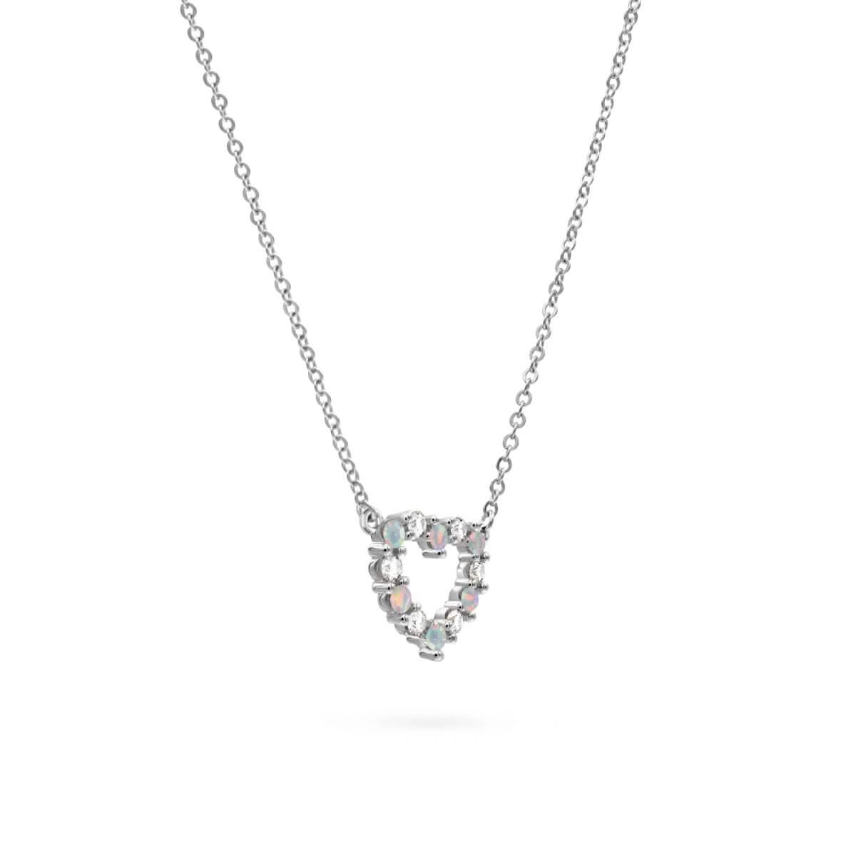 Rosecliff Small Heart Diamond & Opal Necklace in 14k Gold (October)