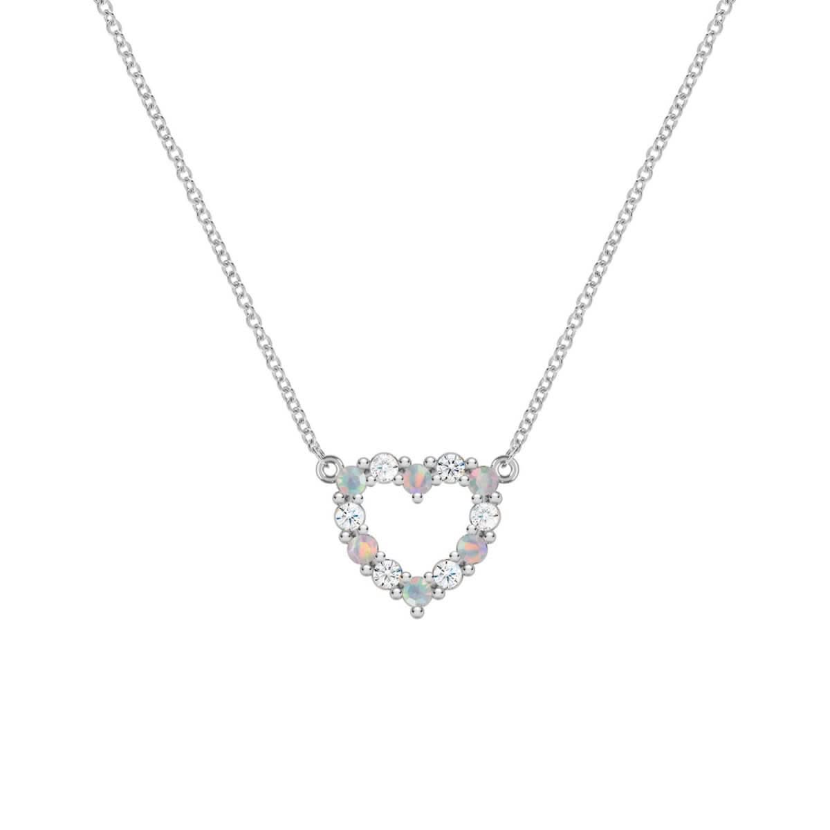 Rosecliff Small Heart Diamond & Opal Necklace in 14k Gold (October)