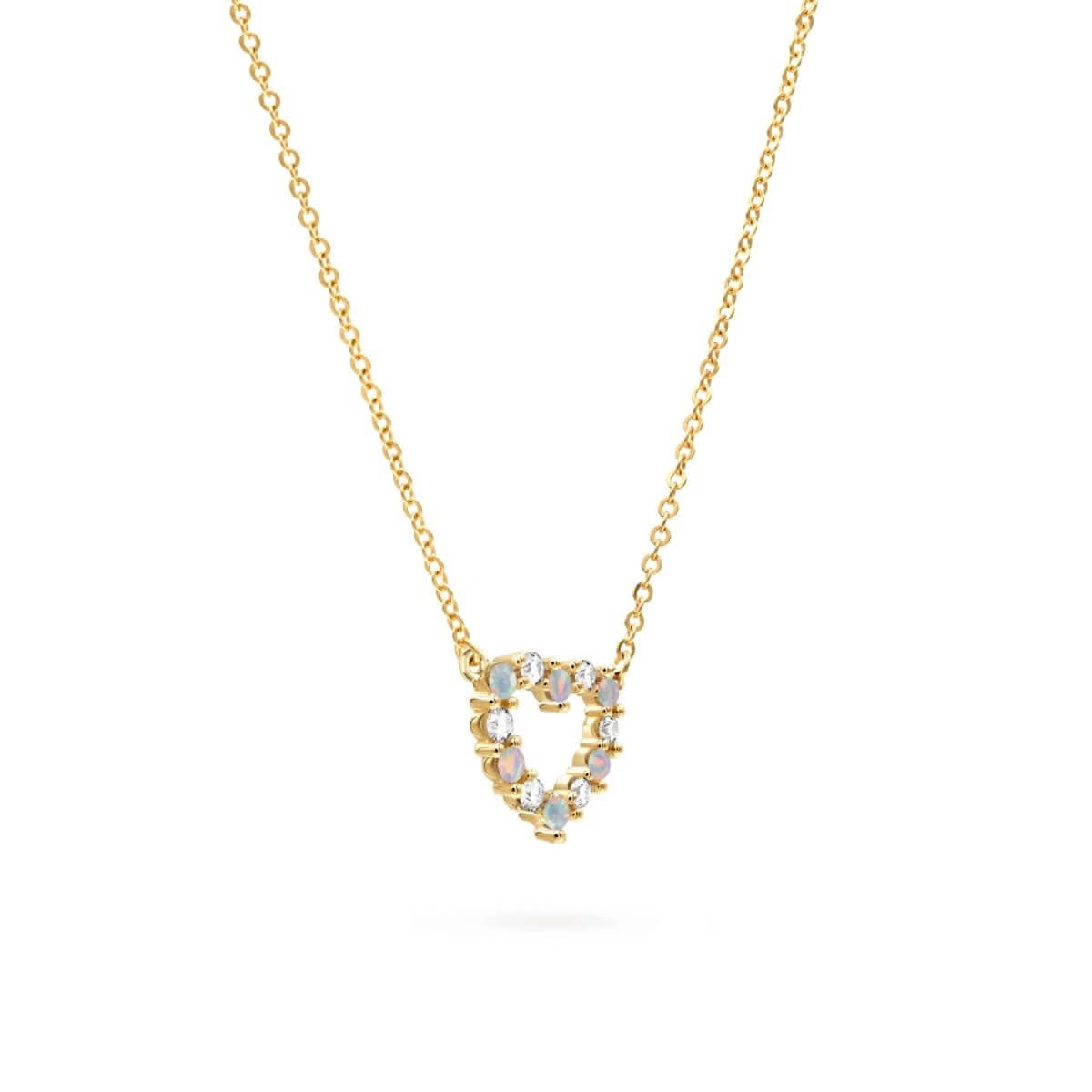 Rosecliff Small Heart Diamond & Opal Necklace in 14k Gold (October)