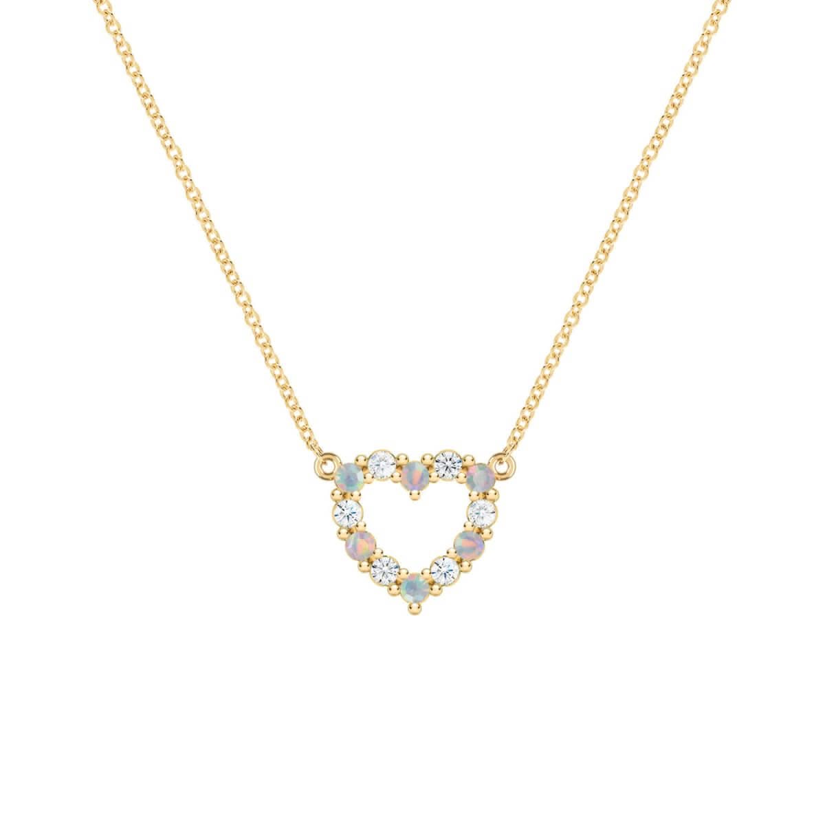 Rosecliff Small Heart Diamond & Opal Necklace in 14k Gold (October)