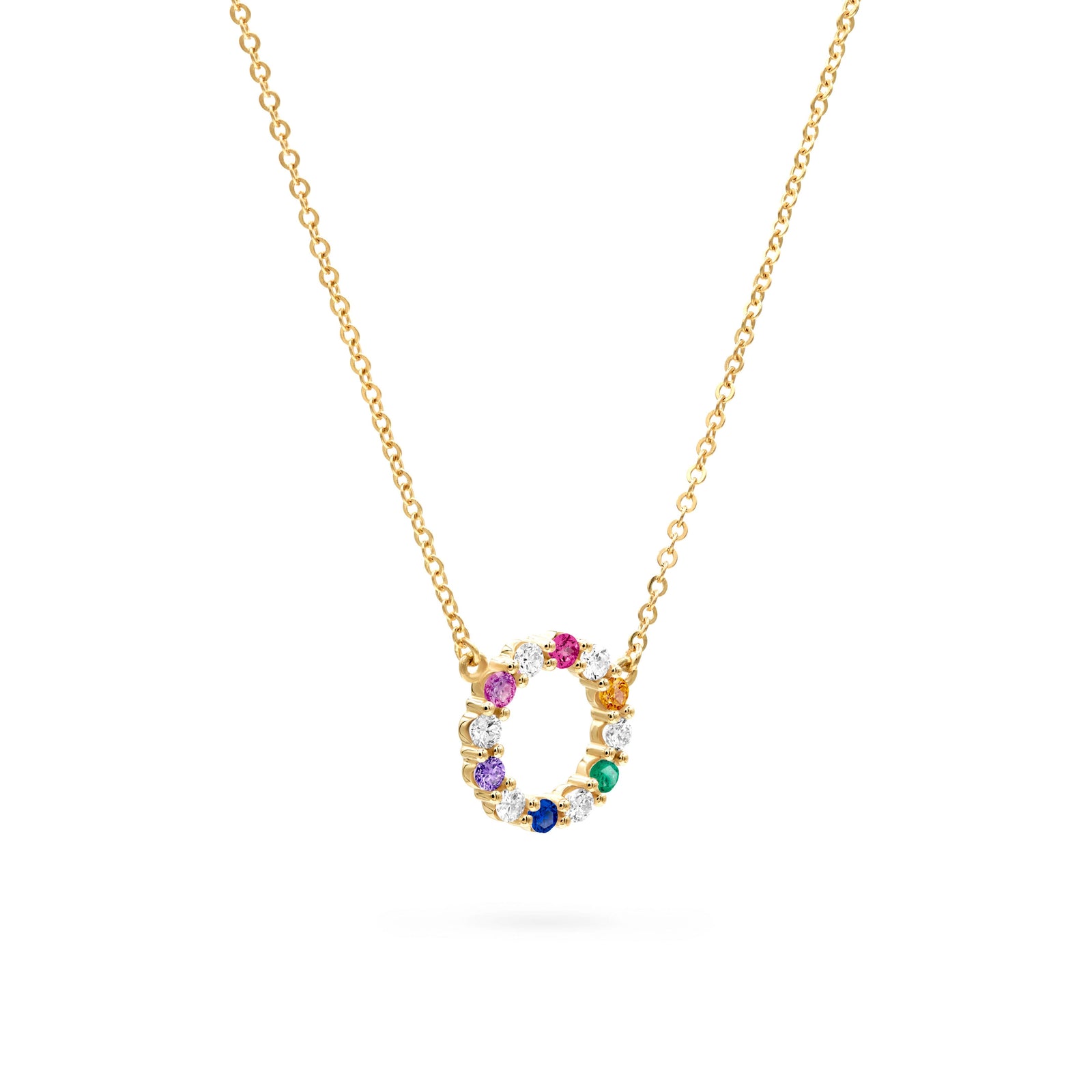 Rainbow Rosecliff Small Circle Necklace with Diamonds in 14k Gold