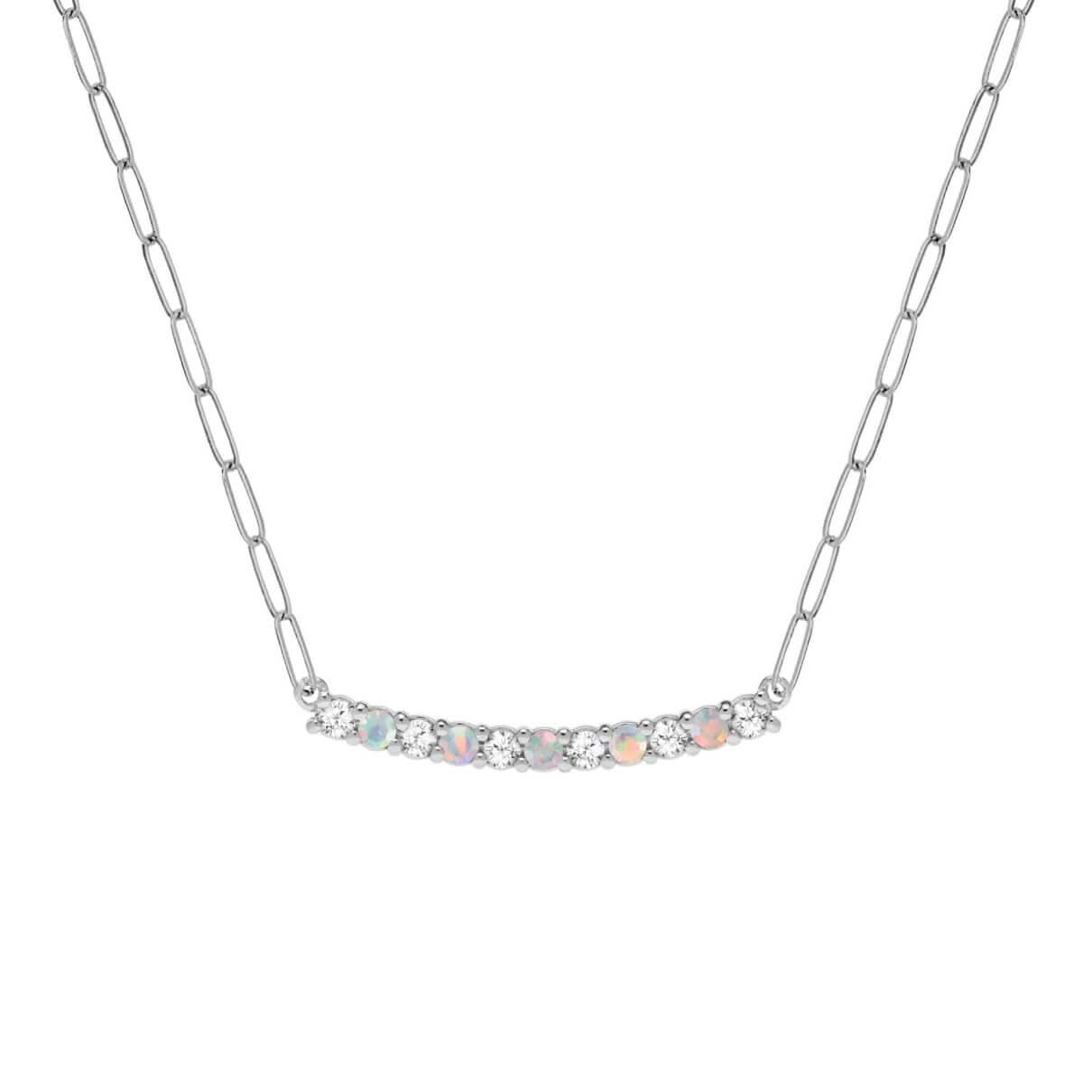 Rosecliff Diamond & Opal Bar Adelaide Mini Necklace in 14k Gold (October)