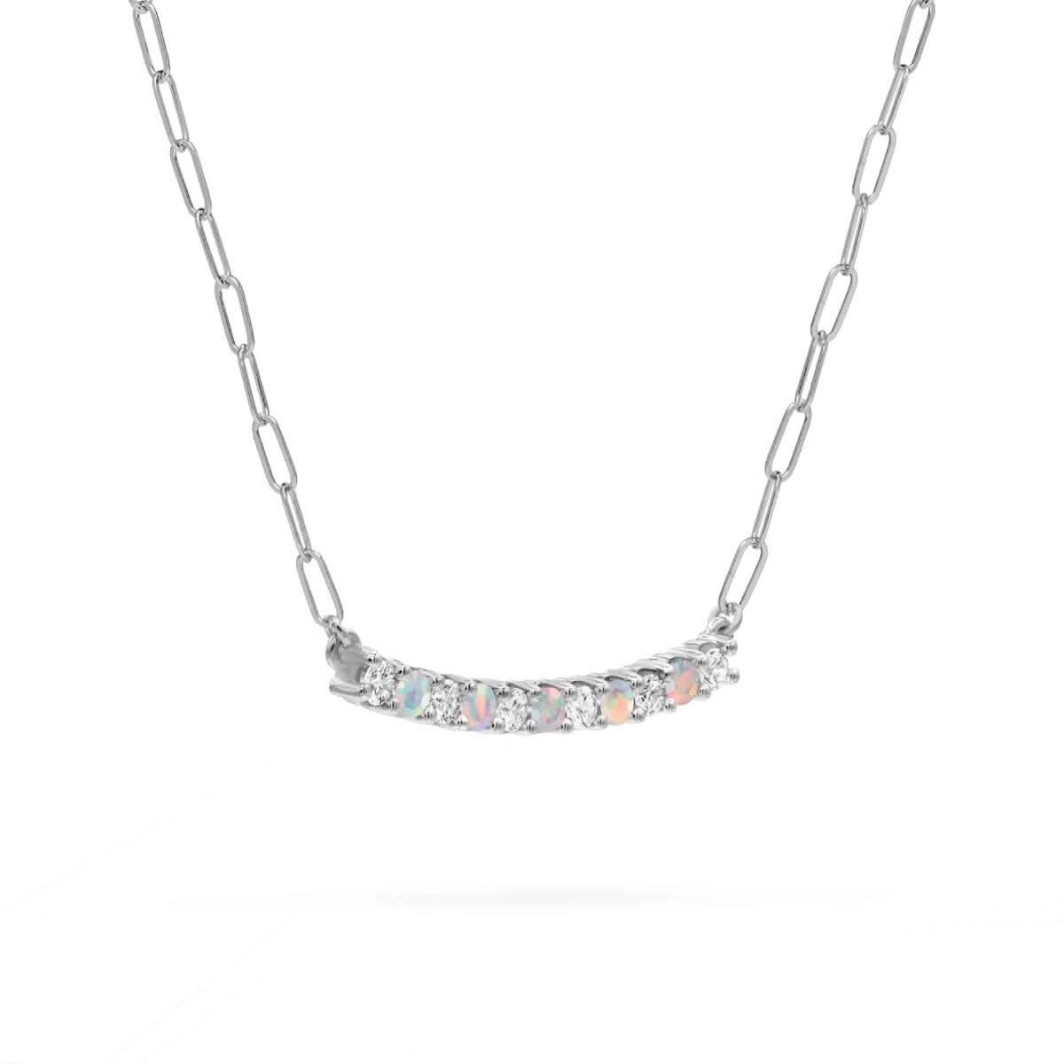 Rosecliff Diamond & Opal Bar Adelaide Mini Necklace in 14k Gold (October)