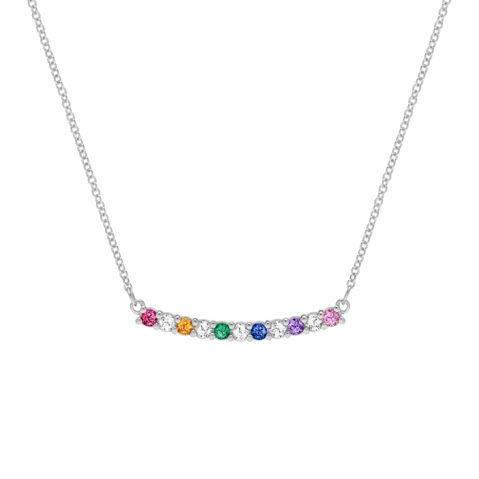 Rainbow Rosecliff Bar Necklace with Diamonds in 14k Gold