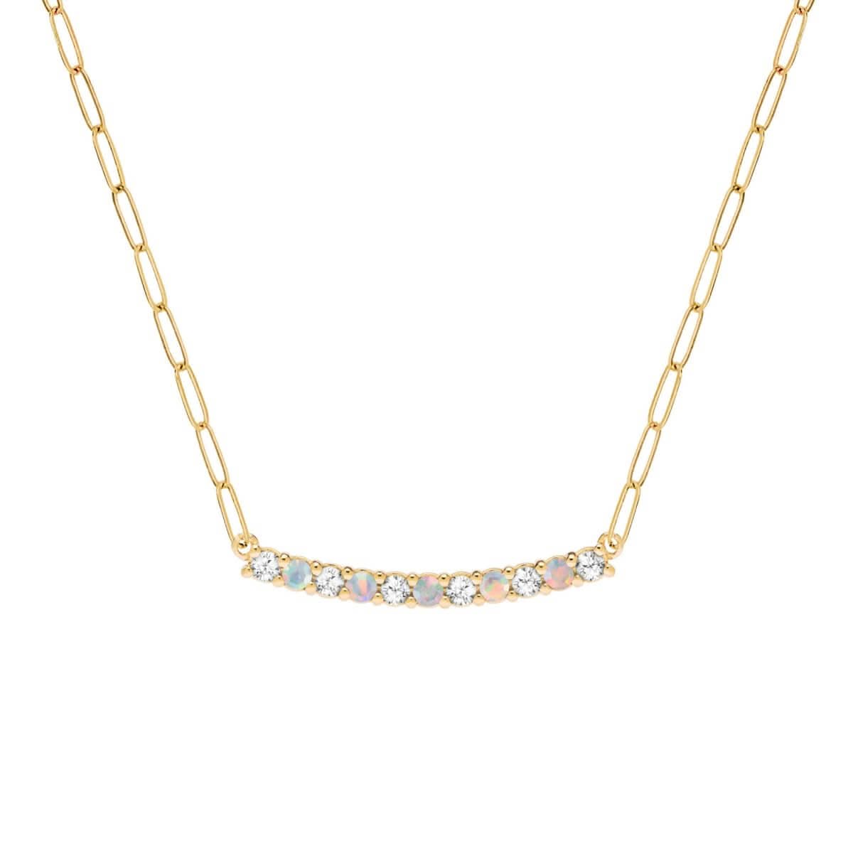 Rosecliff Diamond & Opal Bar Adelaide Mini Necklace in 14k Gold (October)