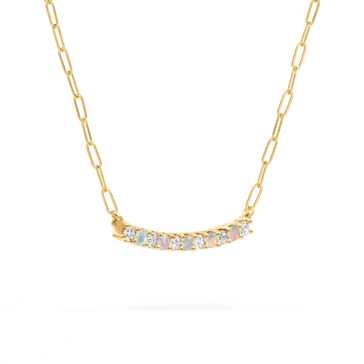 Rosecliff Diamond & Opal Bar Adelaide Mini Necklace in 14k Gold (October)