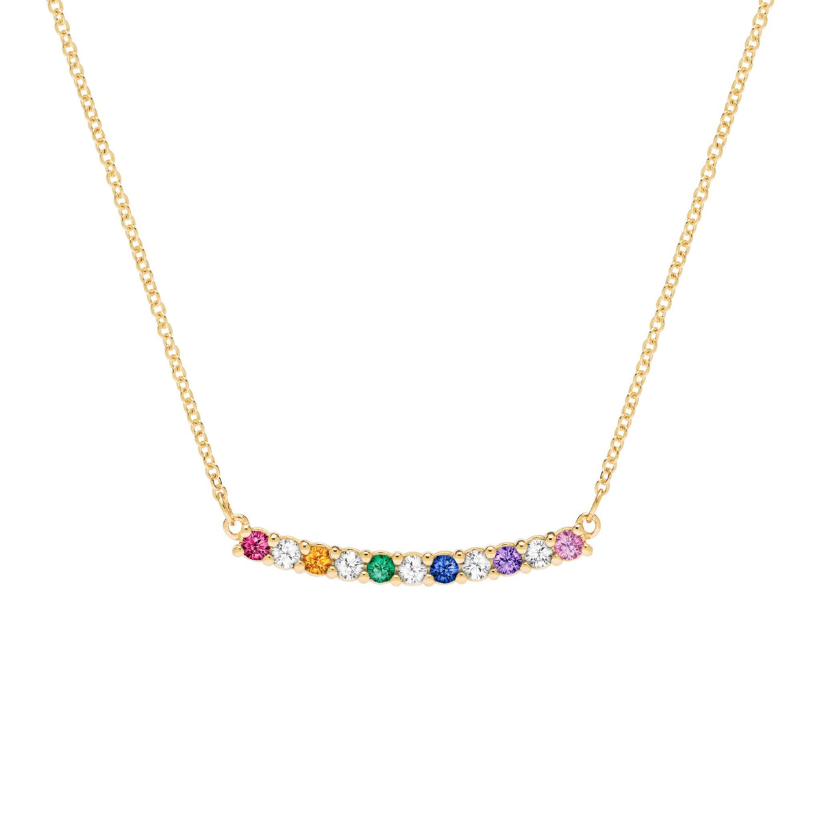 Rainbow Rosecliff Bar Necklace with Diamonds in 14k Gold