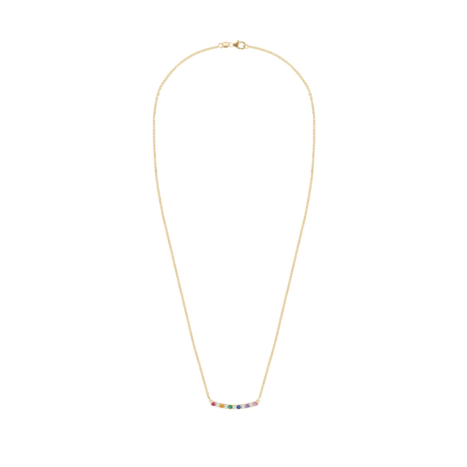 Rainbow Rosecliff Bar Necklace with Diamonds in 14k Gold