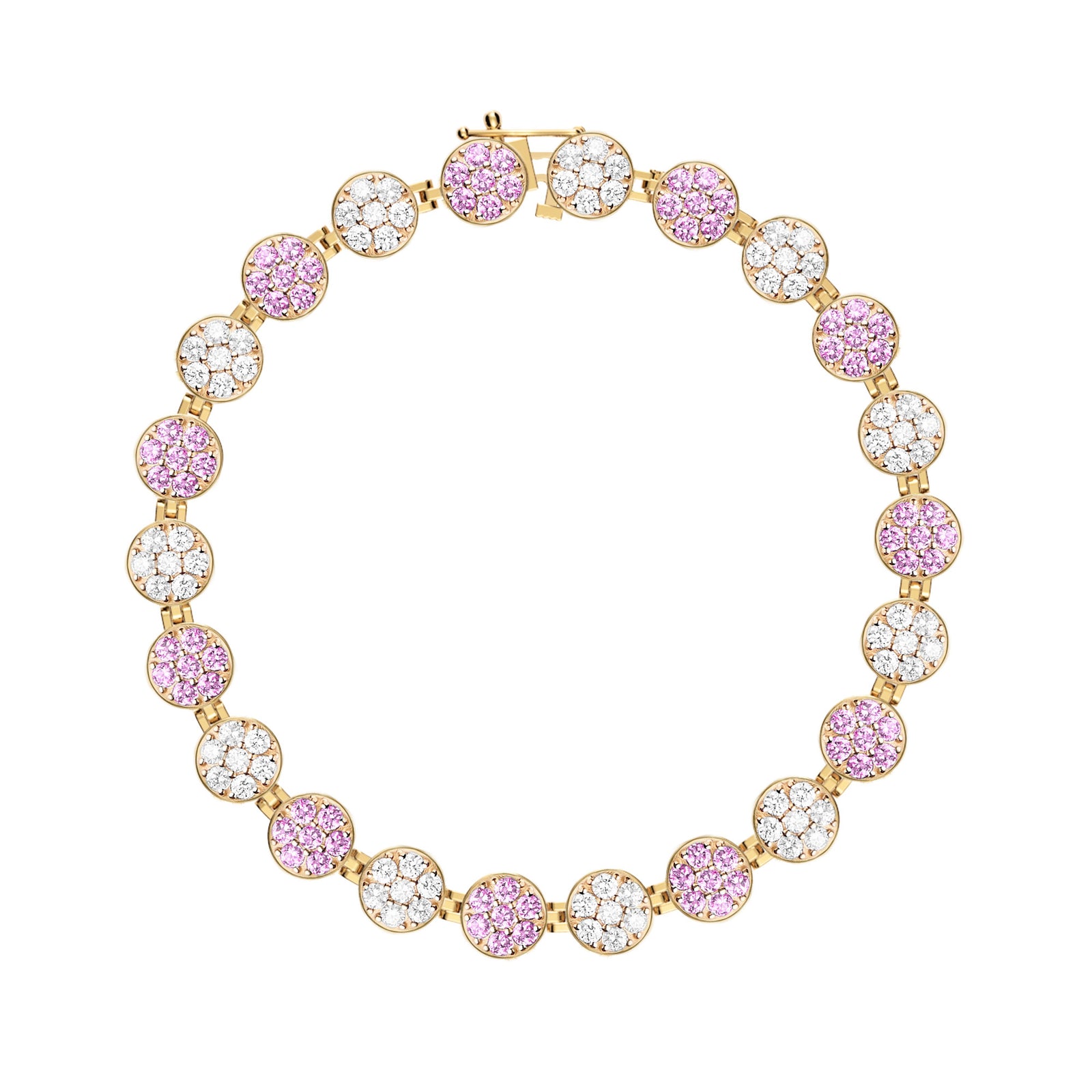 Rosecliff Tennis Diamond & Pink Sapphire Bracelet in 14k Gold (October)